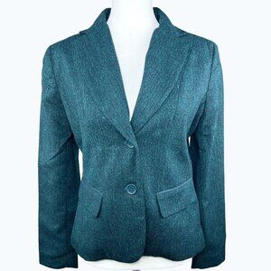 New York & Company 7th Avenue Green Tweed Blazer Women’s Size 0 Button Closure
